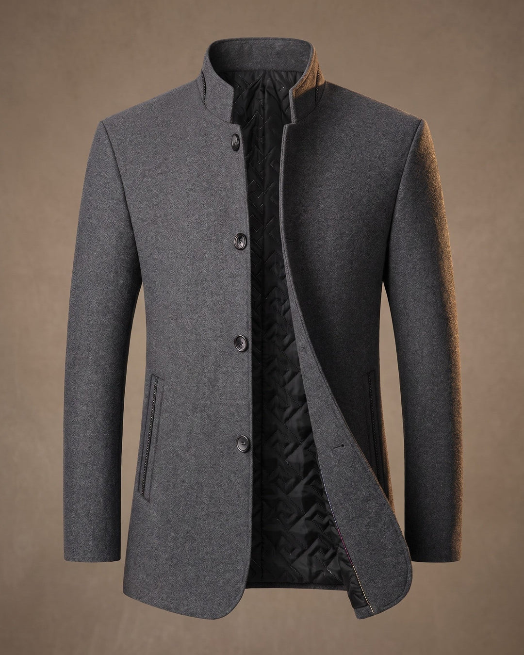 Mens Wool Blend Coat Stand Collar Tailored Fit