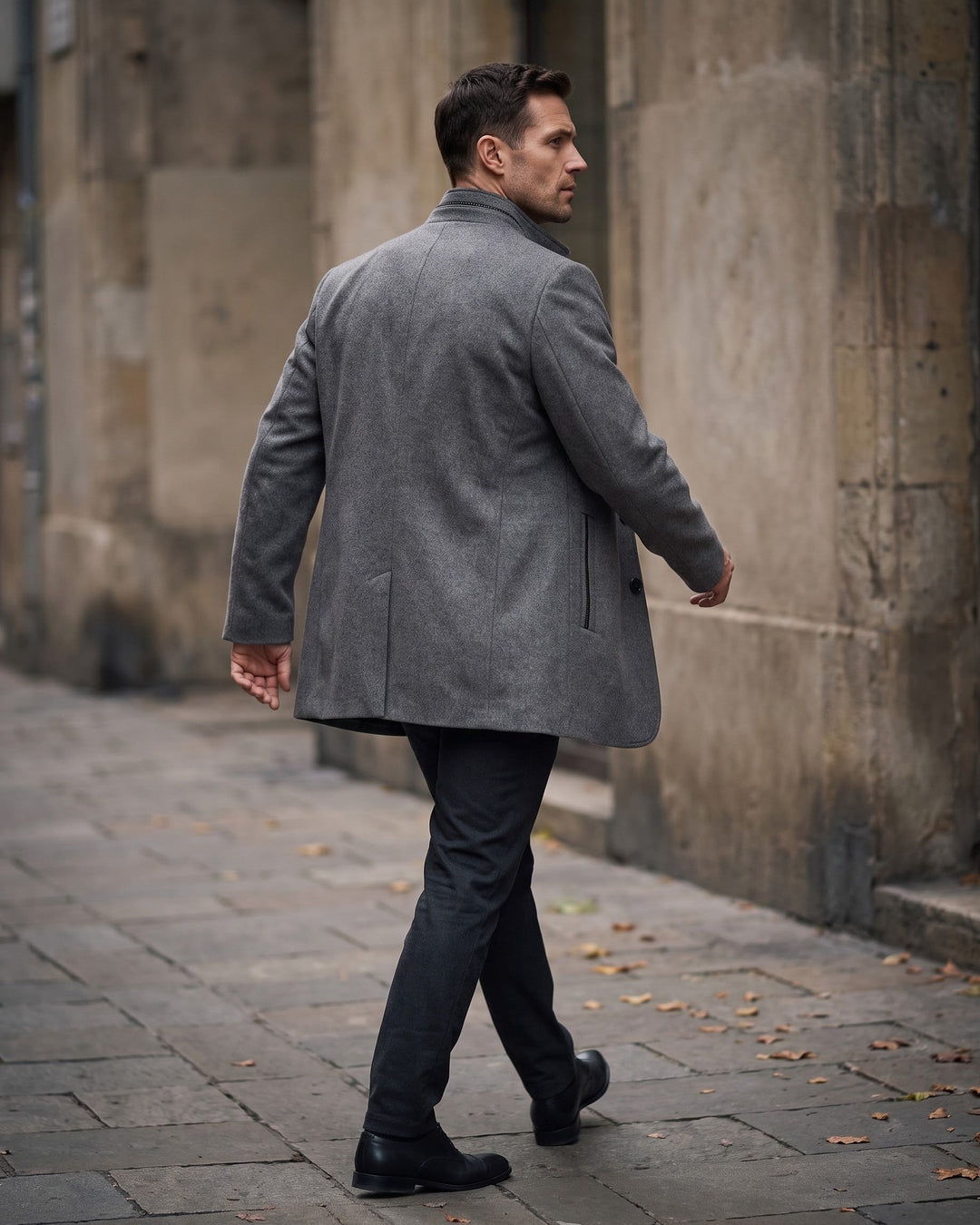 Mens Wool Blend Coat Stand Collar Tailored Fit