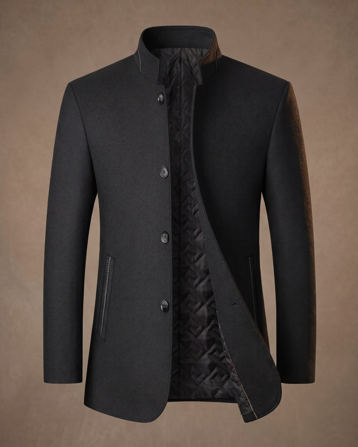 Mens Wool Blend Coat Stand Collar Tailored Fit
