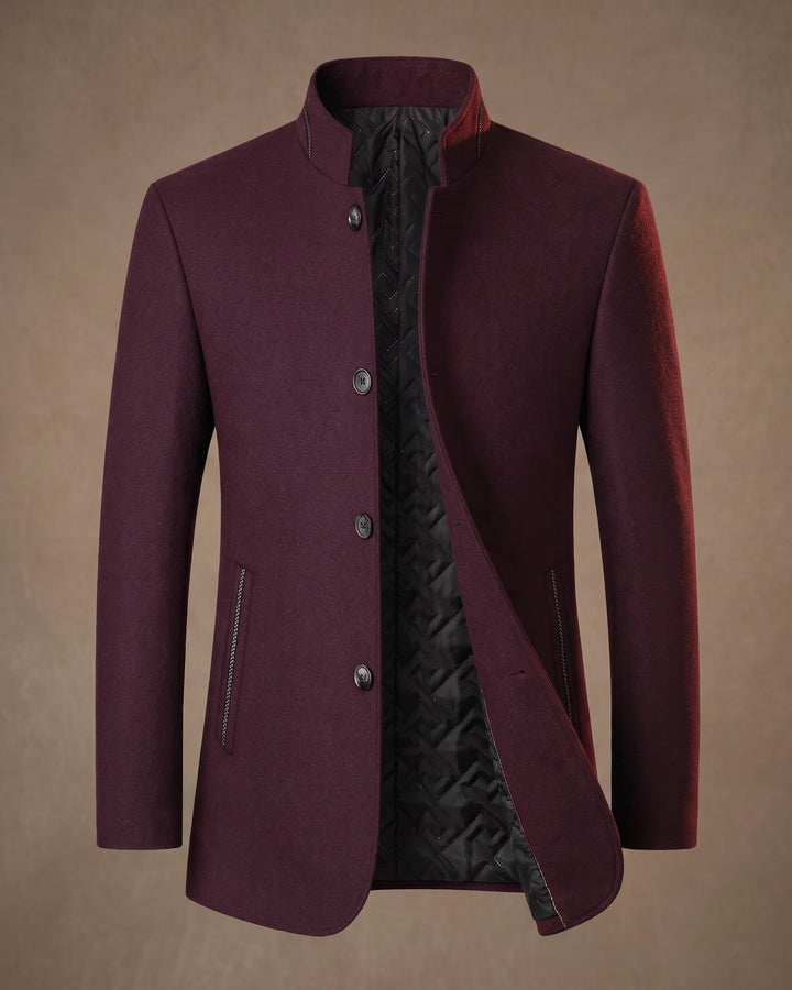 Mens Wool Blend Coat Stand Collar Tailored Fit