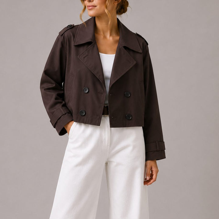 Cropped Double Breasted Trench Jacket Women Woven