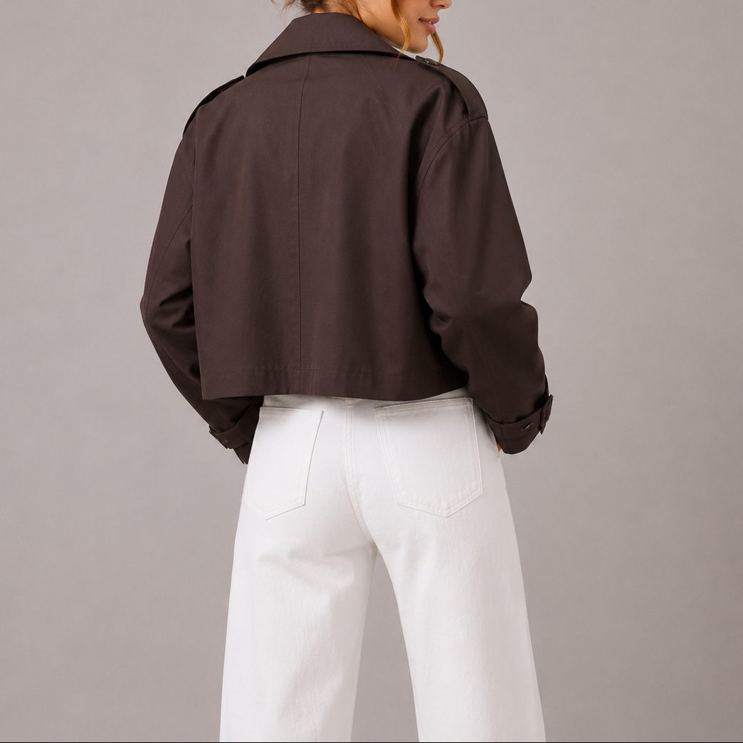 Cropped Double Breasted Trench Jacket Women Woven