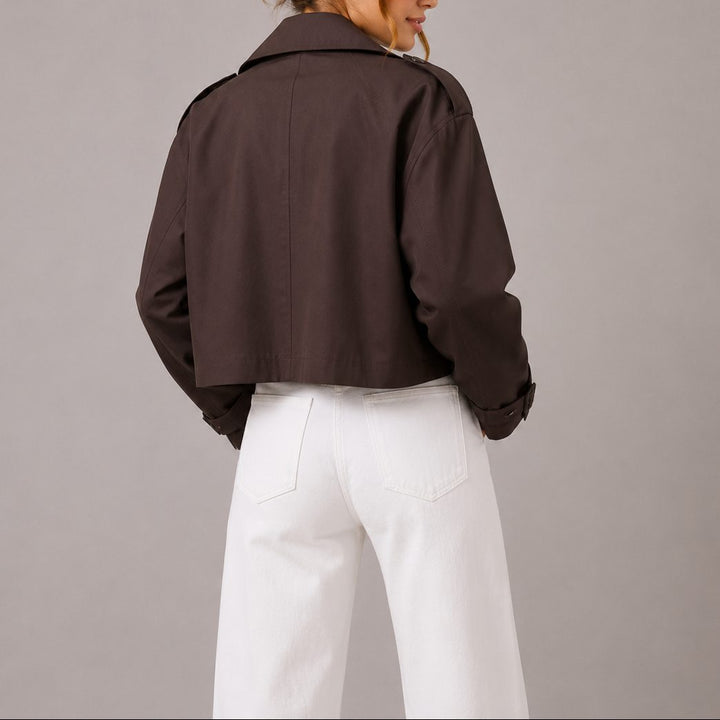Cropped Double Breasted Trench Jacket Women Woven
