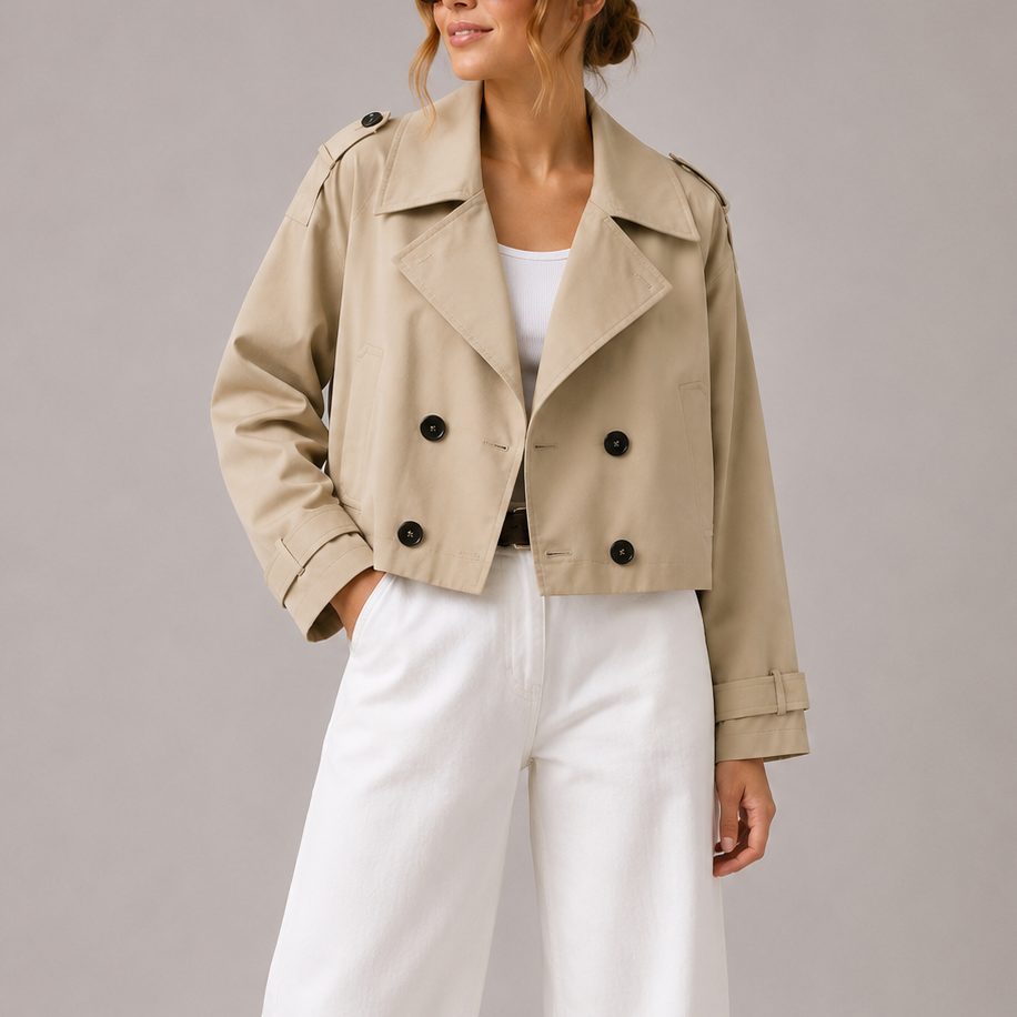 Cropped Double Breasted Trench Jacket Women Woven