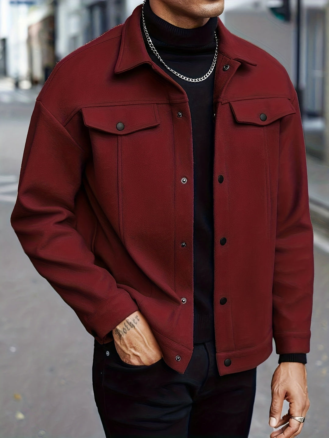 Mens Snap Button Trucker Jacket Relaxed Fit
