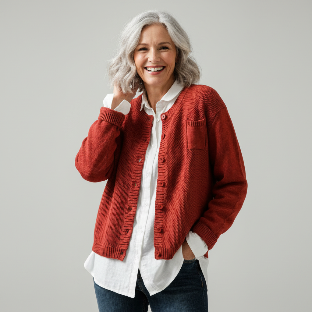 Women Relaxed Knit Cardigan Cotton Blend Button Front