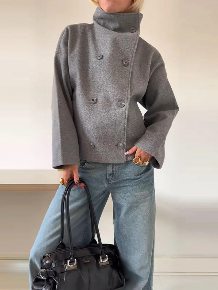Women's Oversized Double-Breasted Jacket Stand Collar