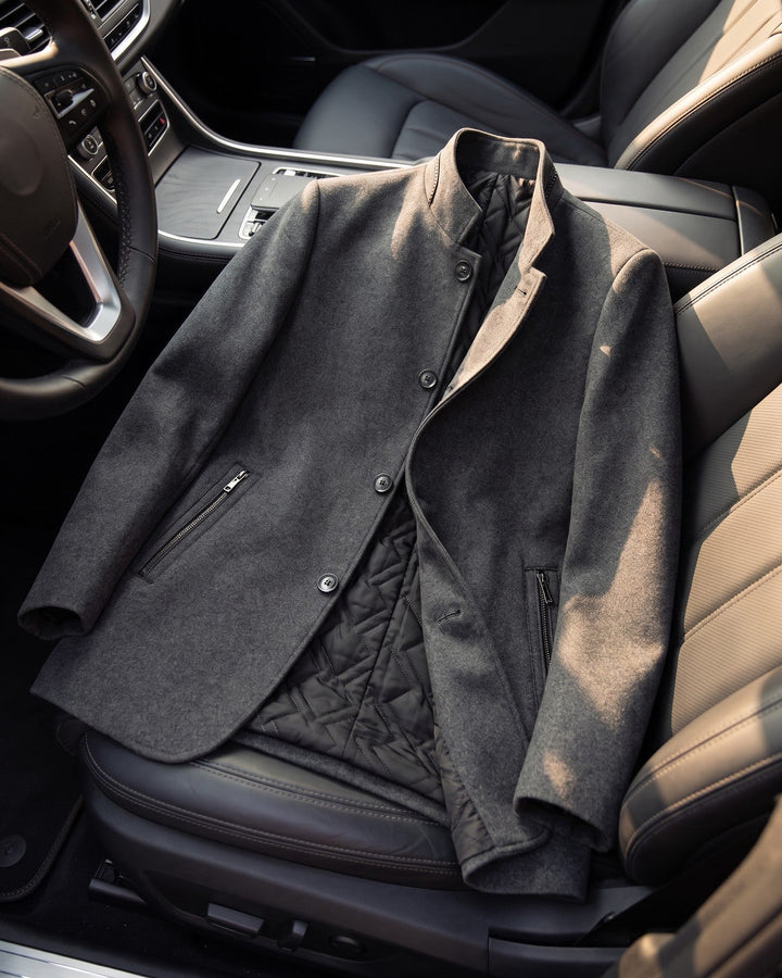 Mens Wool Blend Coat Stand Collar Tailored Fit