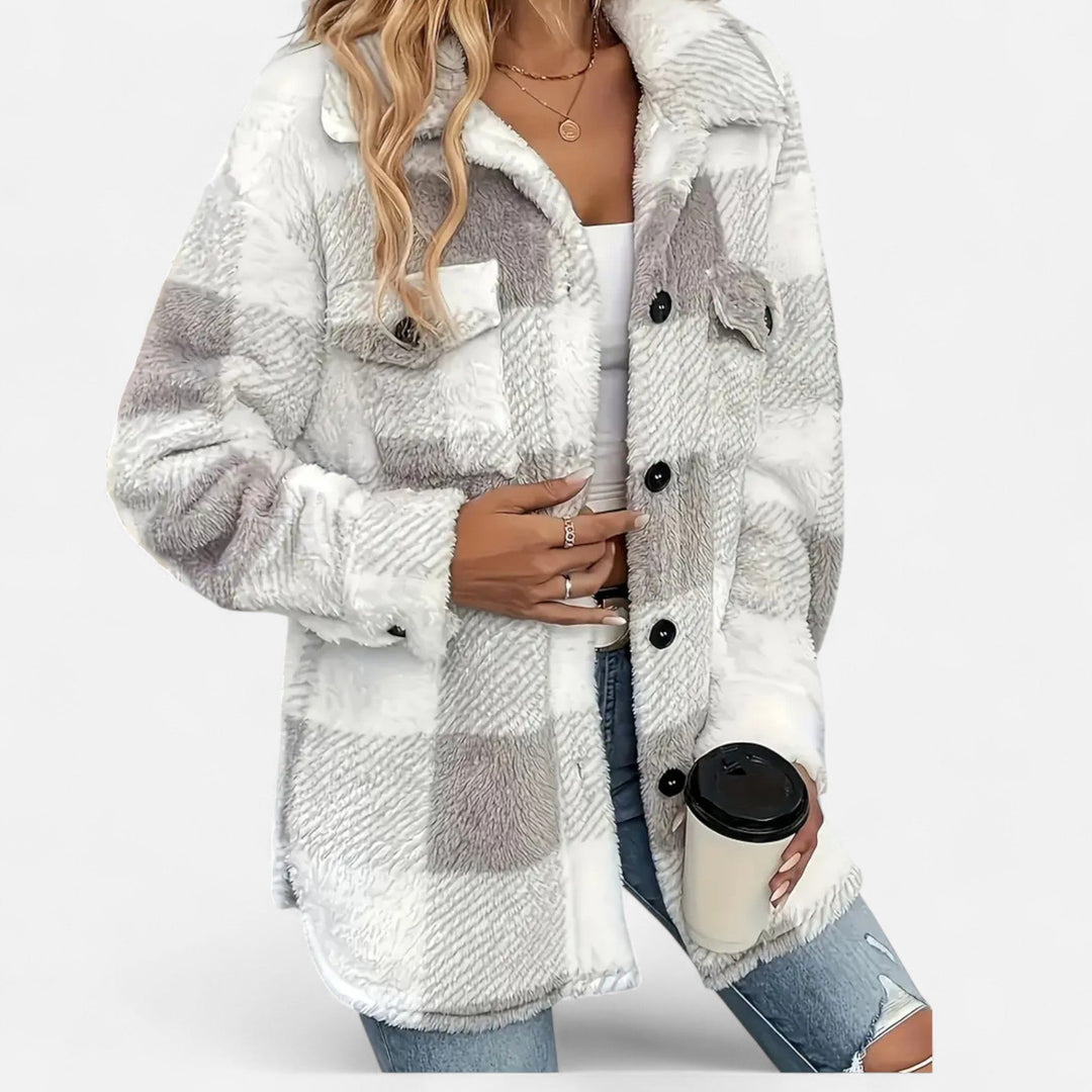 Women Sherpa Checkered Shirt Jacket Oversized