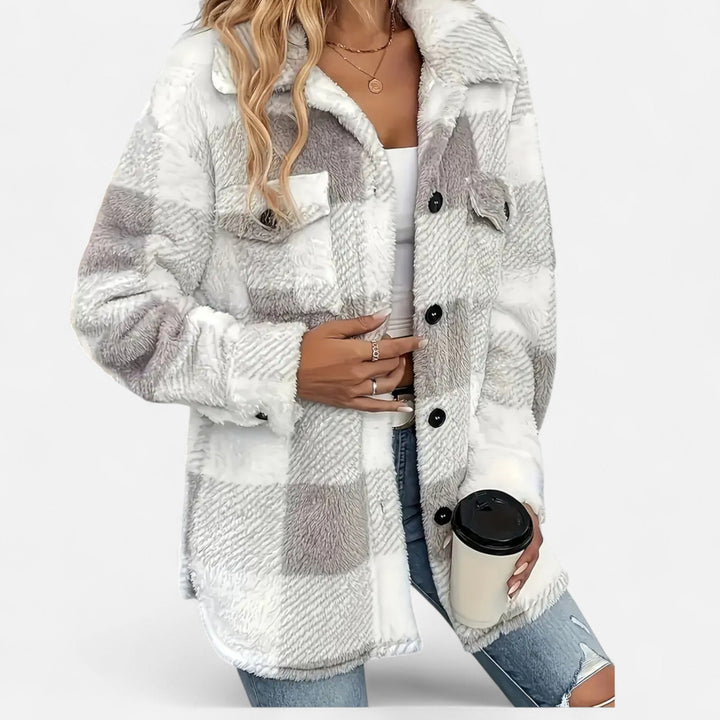 Women Sherpa Checkered Shirt Jacket Oversized