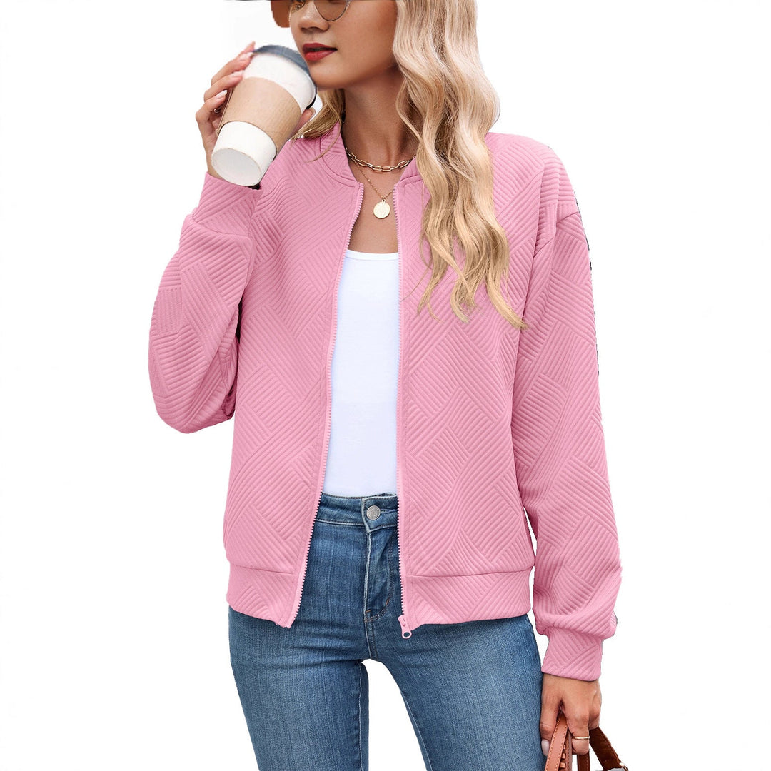 Textured Stretch Bomber Jacket Women Geometric Rayon