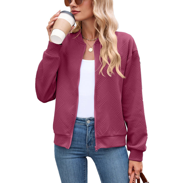 Textured Stretch Bomber Jacket Women Geometric Rayon