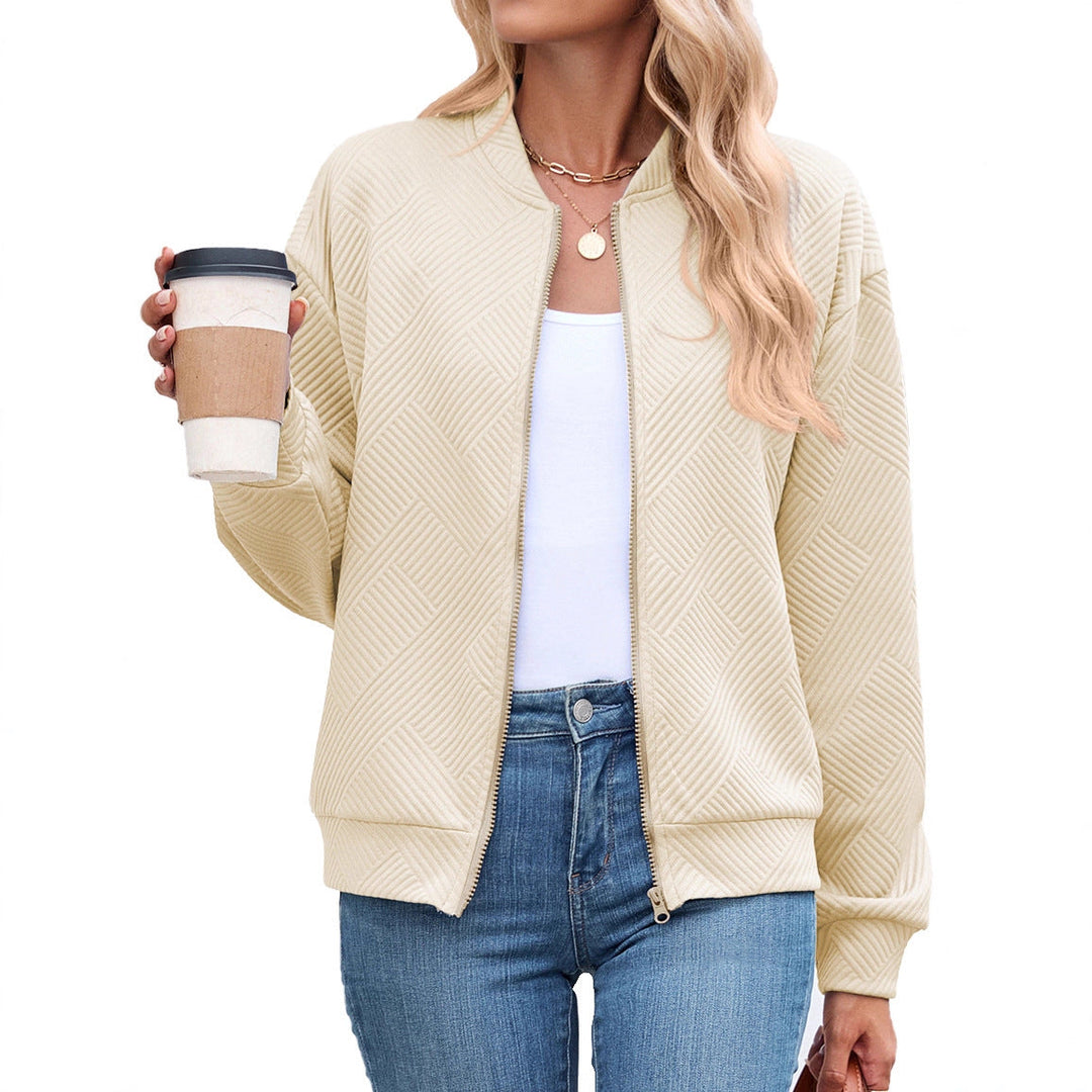 Textured Stretch Bomber Jacket Women Geometric Rayon