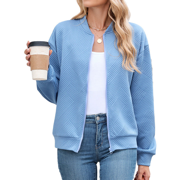 Textured Stretch Bomber Jacket Women Geometric Rayon