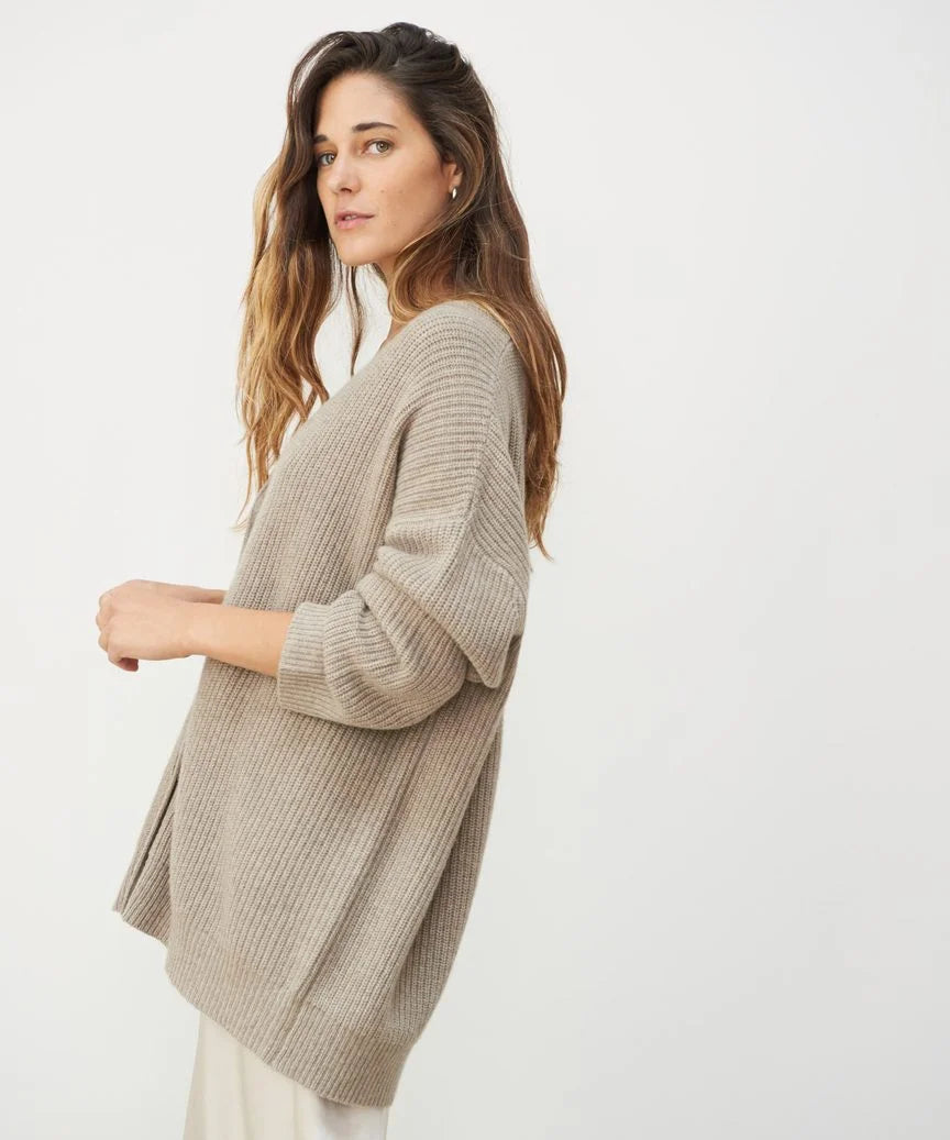 Women Ribbed Knit V-Neck Oversized Cardigan