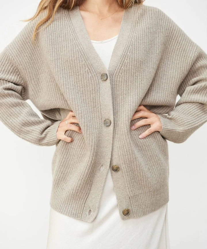 Women Ribbed Knit V-Neck Oversized Cardigan