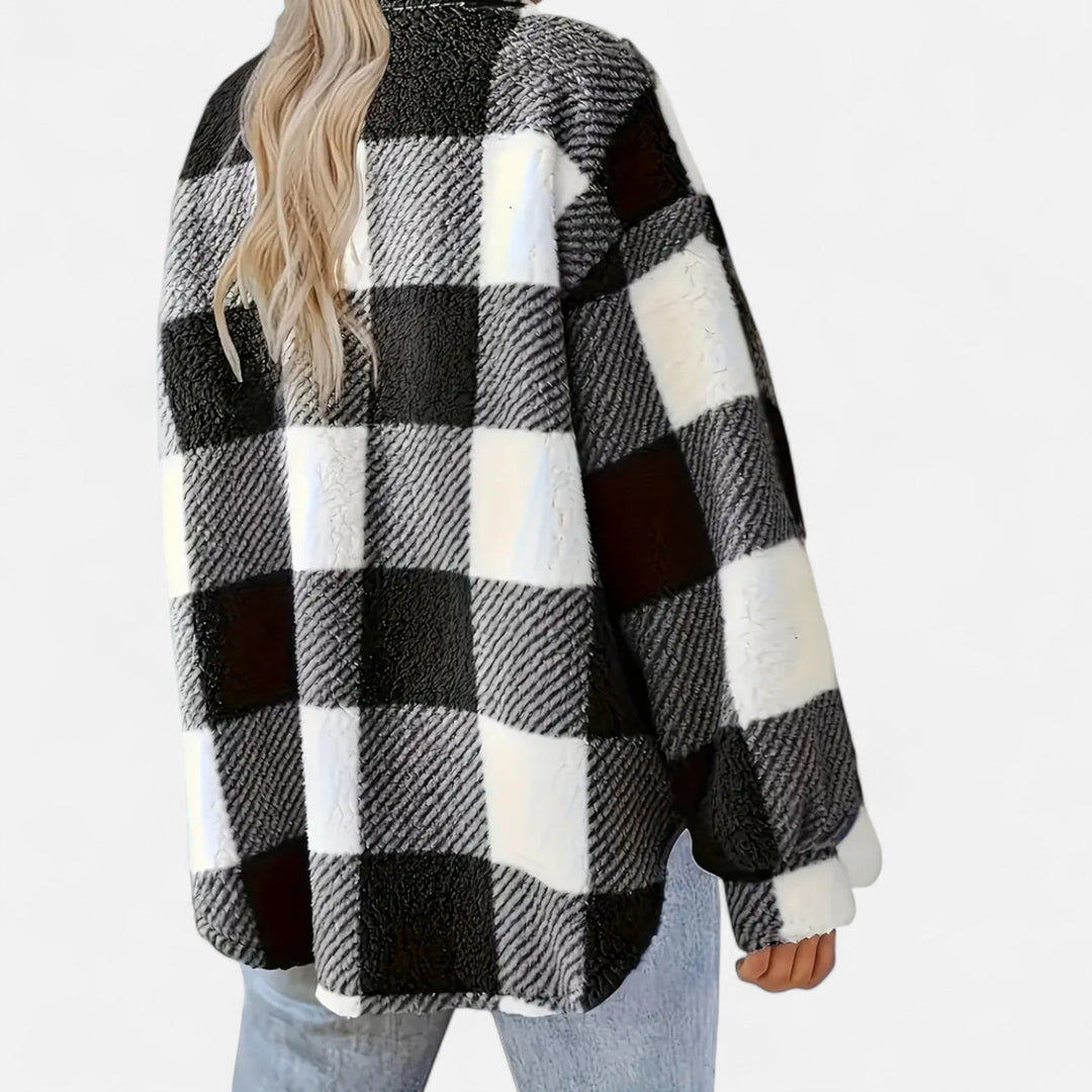 Women Sherpa Checkered Shirt Jacket Oversized