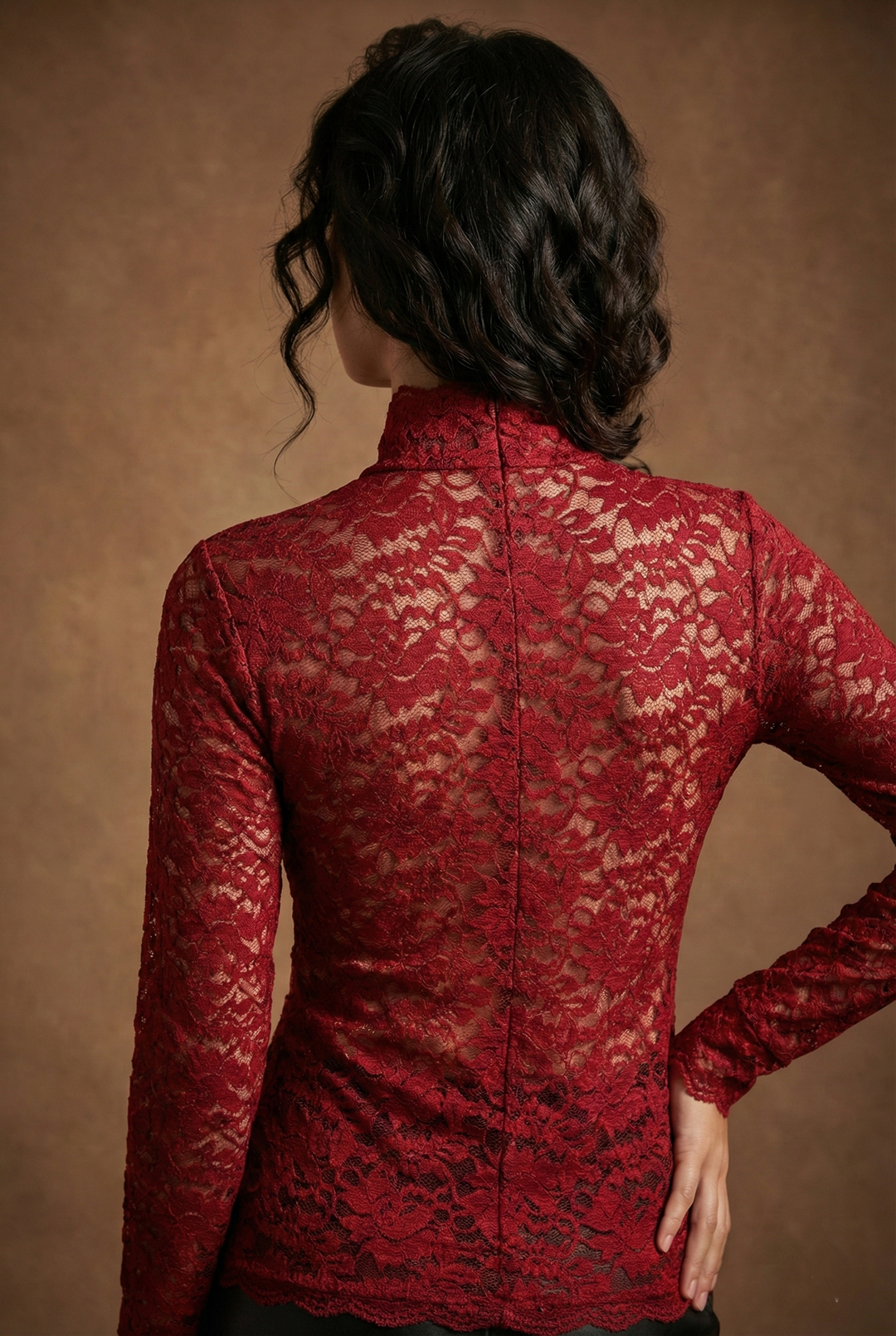 Floral Lace High Neck Blouse Long Sleeve Women