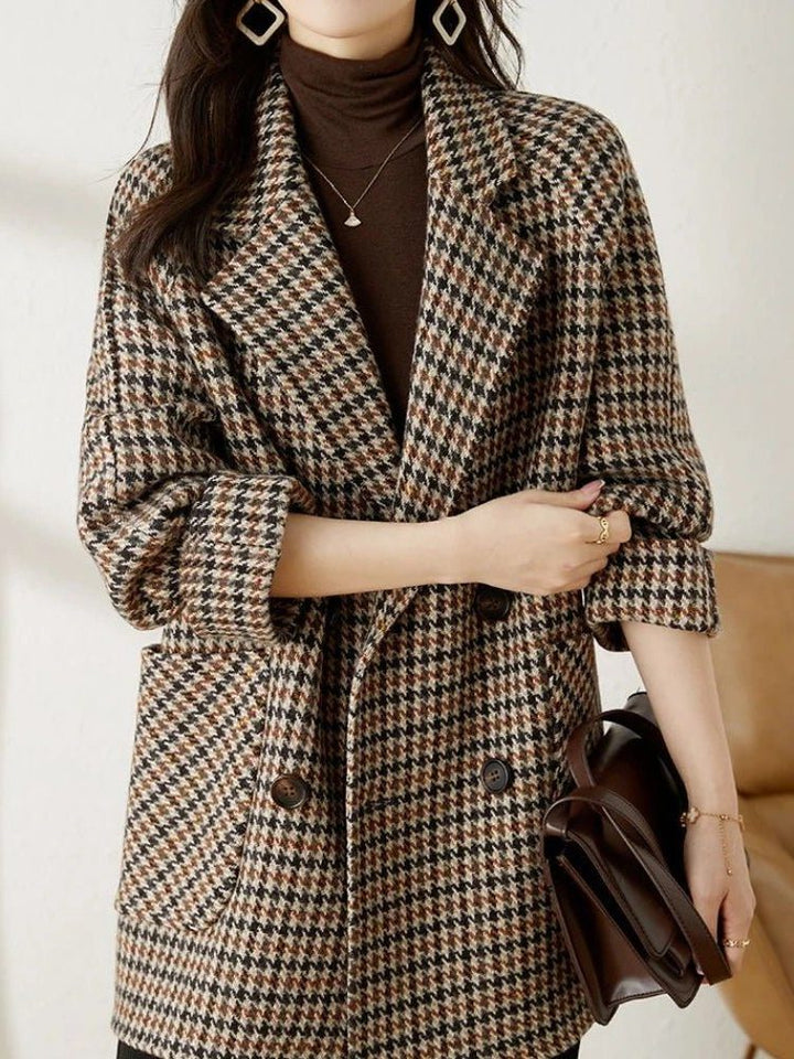 Womens Wool Effect Houndstooth Oversized Blazer Coat