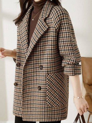 Womens Wool Effect Houndstooth Oversized Blazer Coat