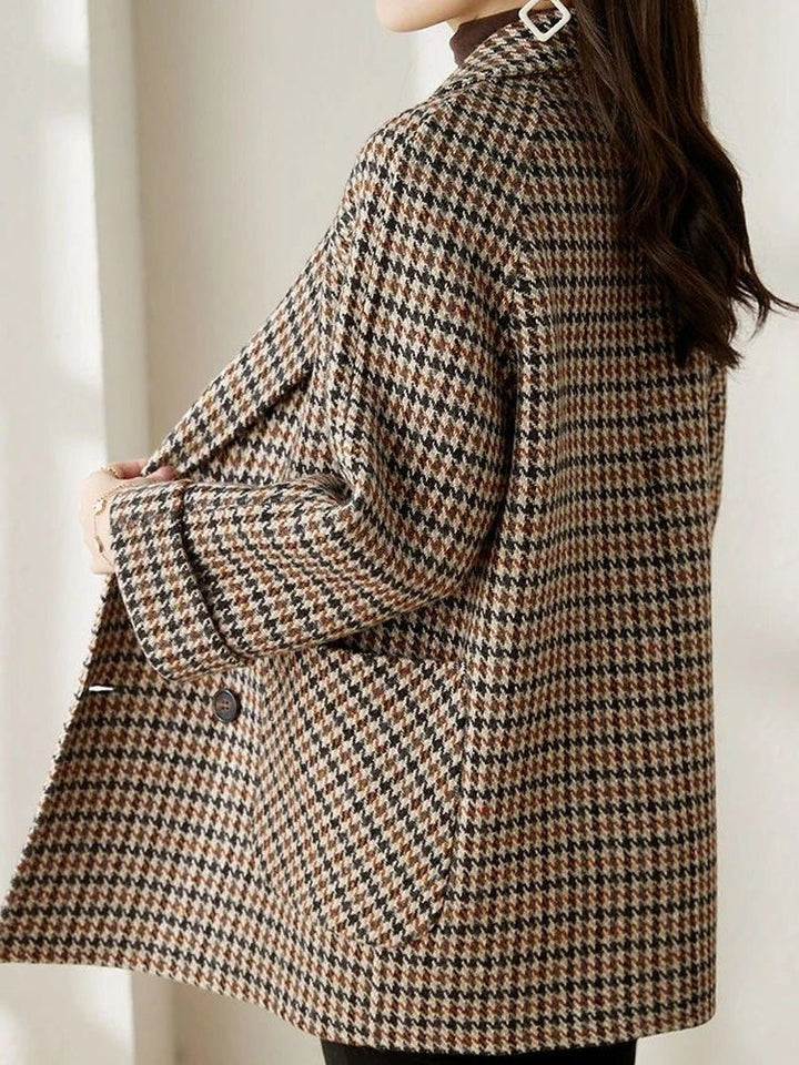 Womens Wool Effect Houndstooth Oversized Blazer Coat