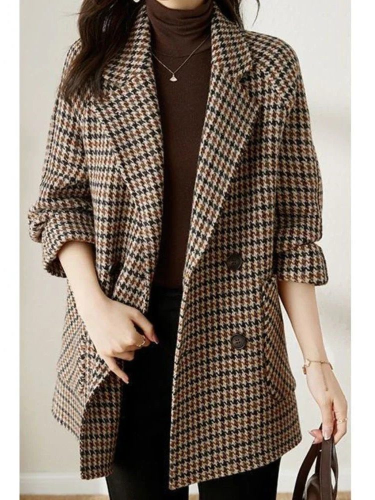 Womens Wool Effect Houndstooth Oversized Blazer Coat