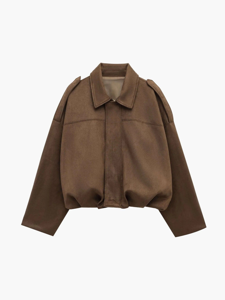 Faux Suede Collared Bomber Jacket Women