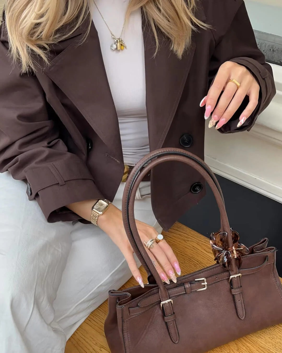 Women Short Double Breasted Trench Coat Structured