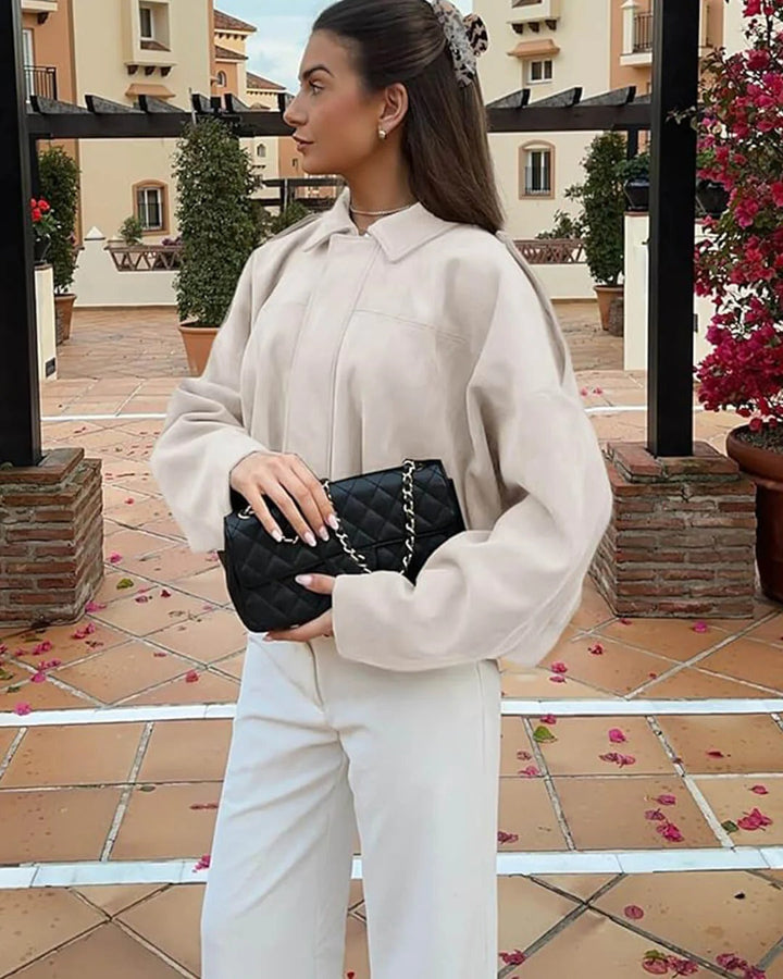 Faux Suede Collared Bomber Jacket Women