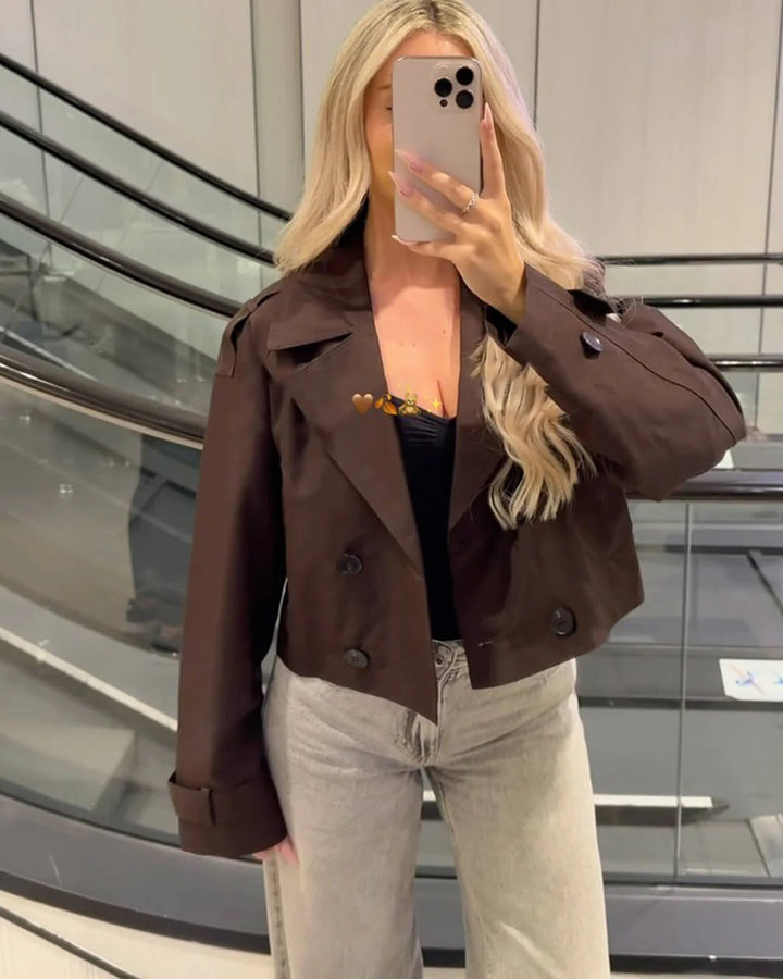 Women Short Double Breasted Trench Coat Structured
