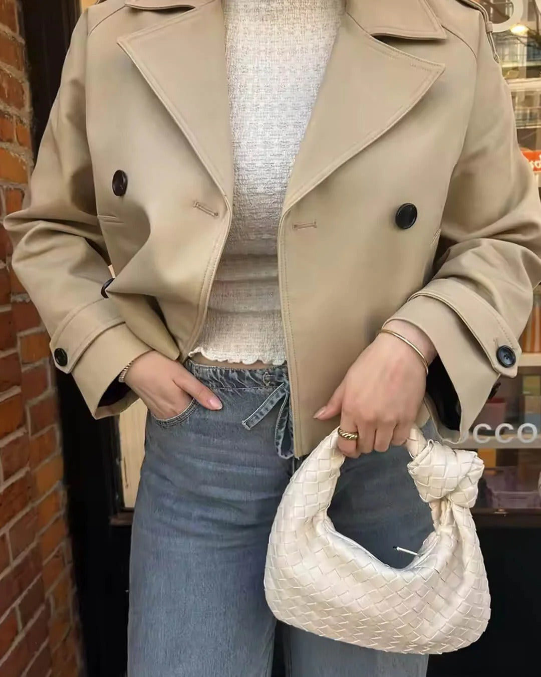 Women Short Double Breasted Trench Coat Structured
