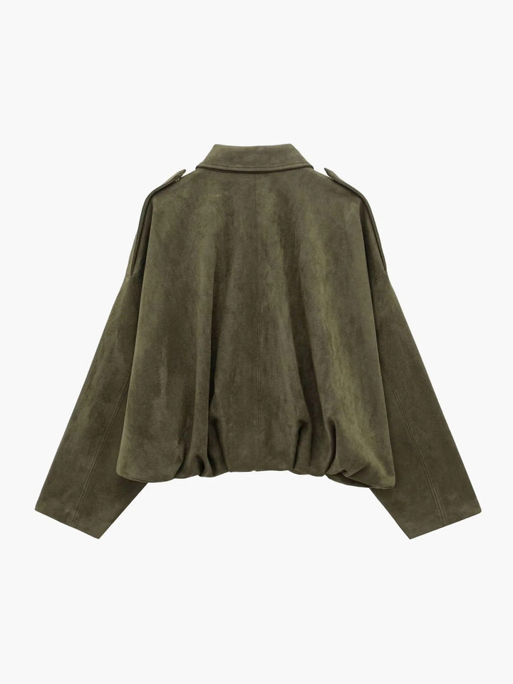 Faux Suede Collared Bomber Jacket Women