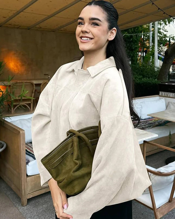 Faux Suede Collared Bomber Jacket Women