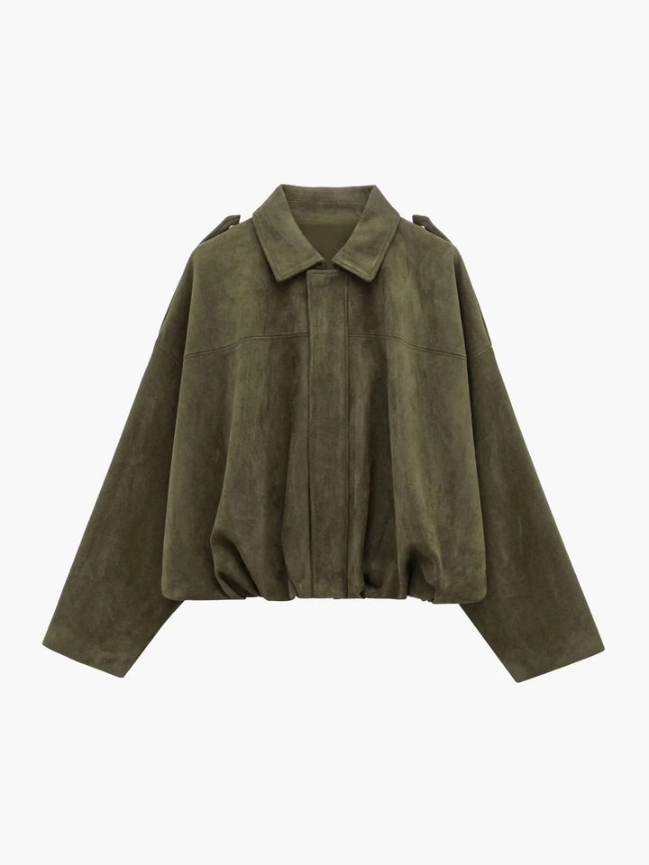 Faux Suede Collared Bomber Jacket Women