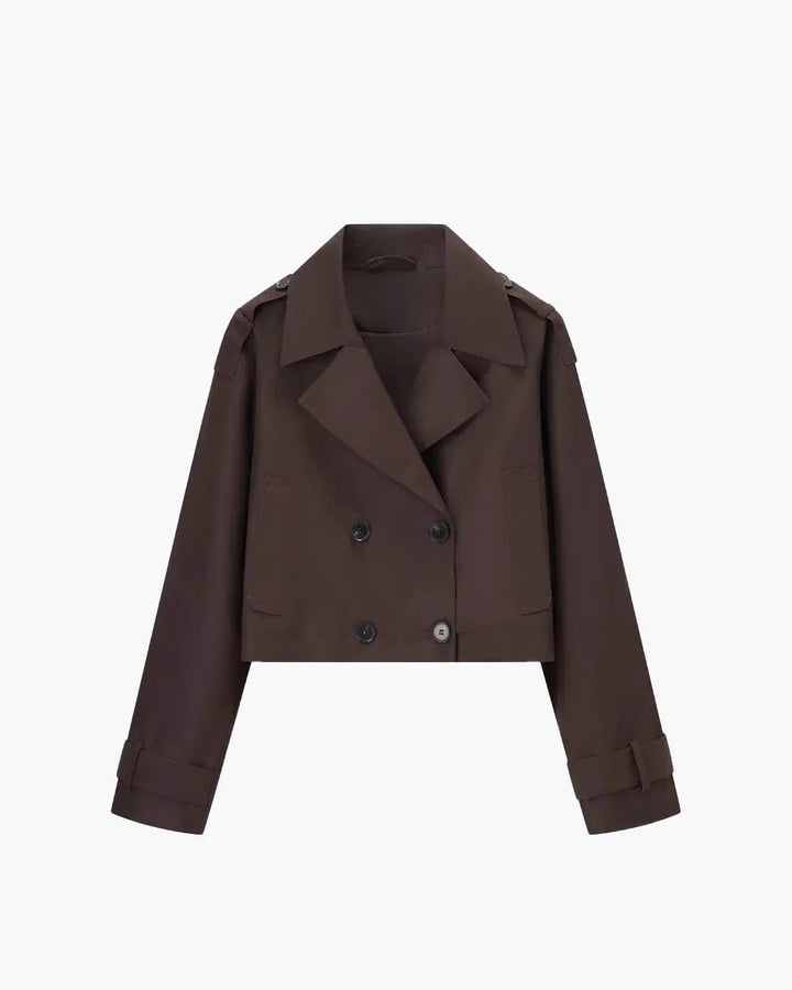 Women Short Double Breasted Trench Coat Structured
