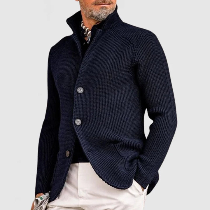 Mens Fine Knit Stand Collar Button Cardigan