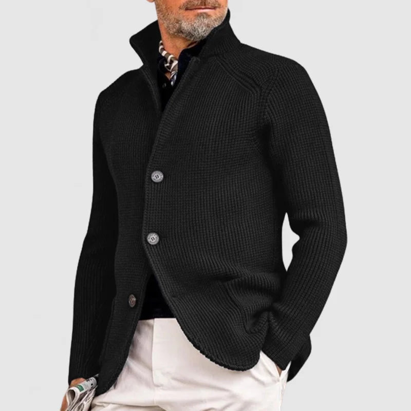 Mens Fine Knit Stand Collar Button Cardigan