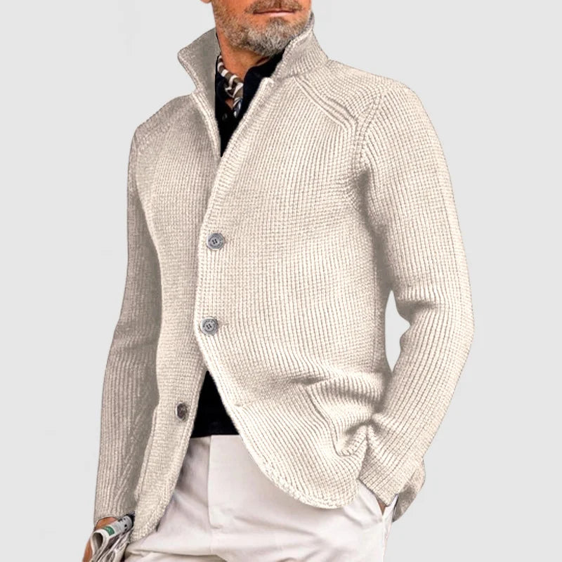 Mens Fine Knit Stand Collar Button Cardigan
