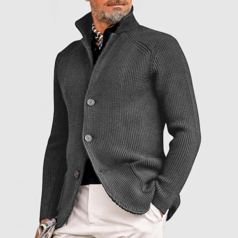 Mens Fine Knit Stand Collar Button Cardigan