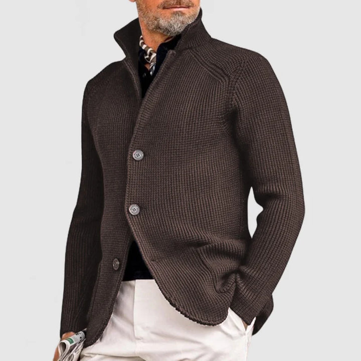 Mens Fine Knit Stand Collar Button Cardigan