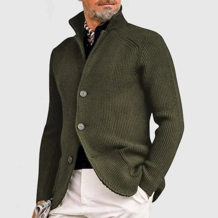 Mens Fine Knit Stand Collar Button Cardigan