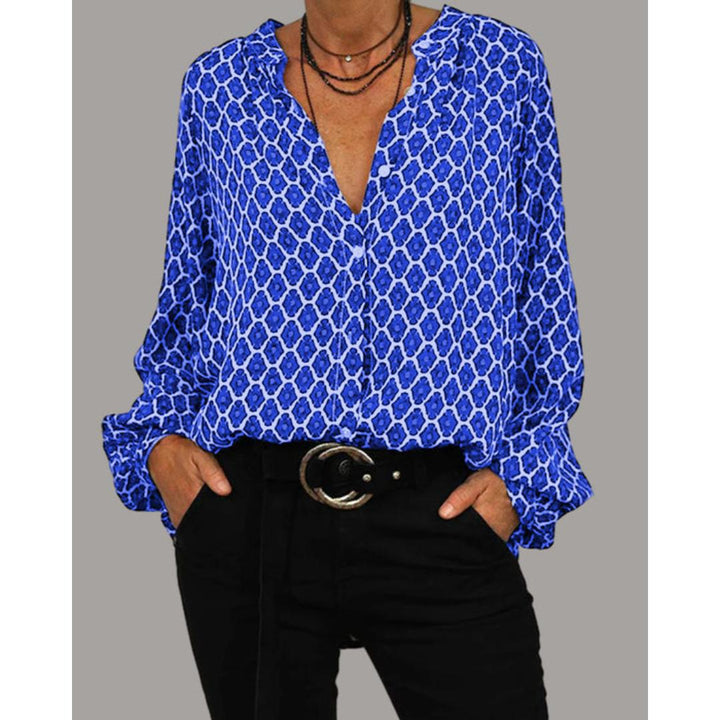 Womens V-Neck Blouse Relaxed Flowy Casual Top