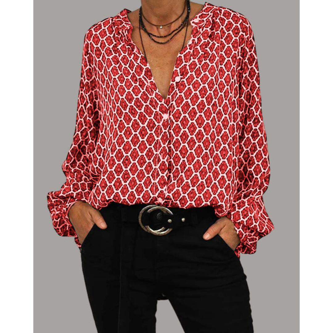 Womens V-Neck Blouse Relaxed Flowy Casual Top