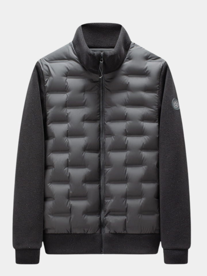 Mens Quilted Down Jacket Fleece Trim Slim Fit