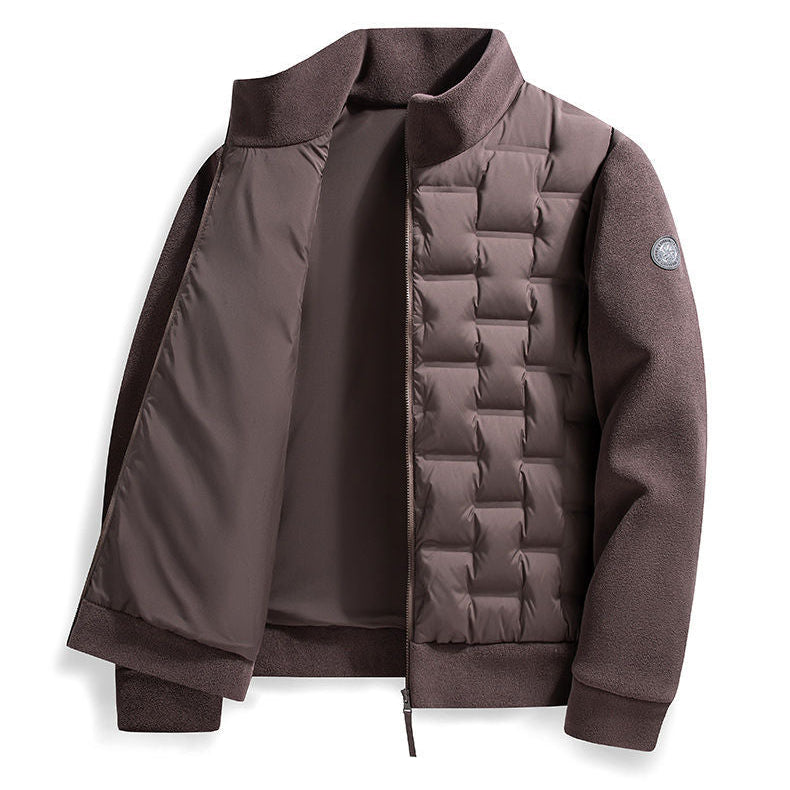 Mens Quilted Down Jacket Fleece Trim Slim Fit