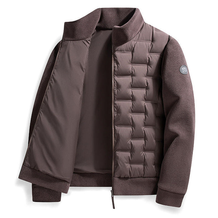 Mens Quilted Down Jacket Fleece Trim Slim Fit