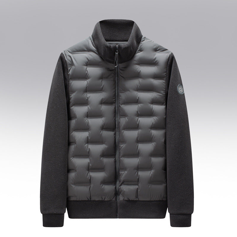 Mens Quilted Down Jacket Fleece Trim Slim Fit