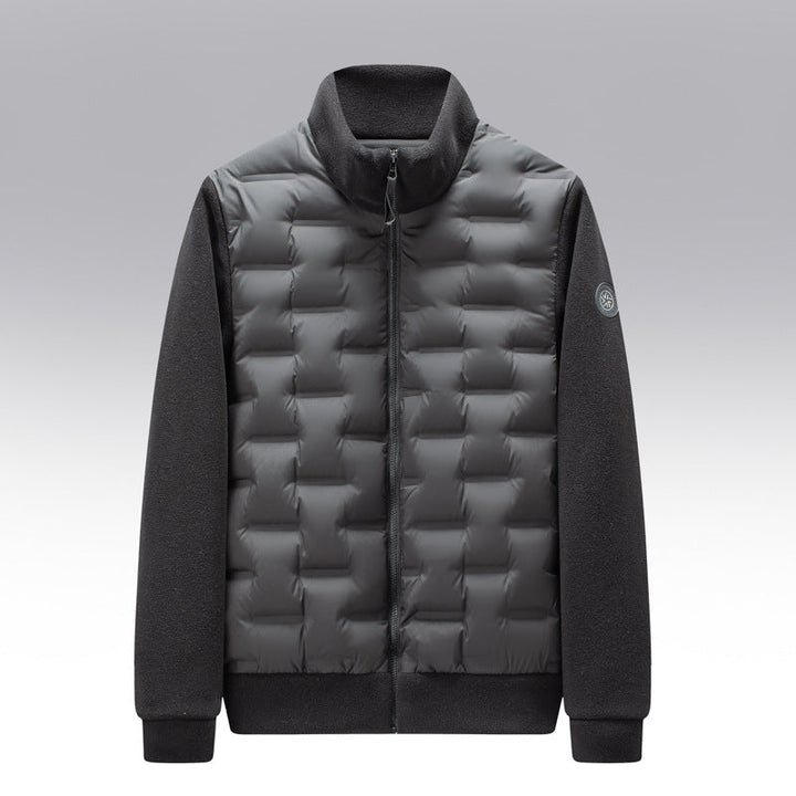 Mens Quilted Down Jacket Fleece Trim Slim Fit