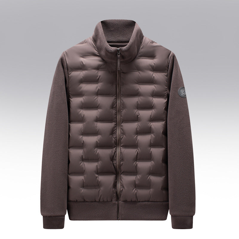 Mens Quilted Down Jacket Fleece Trim Slim Fit
