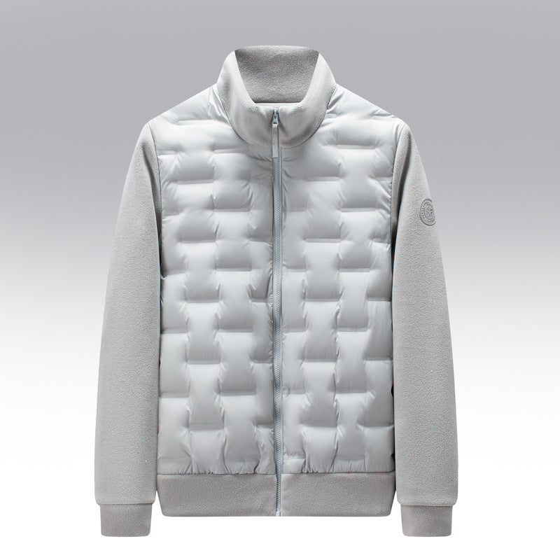 Mens Quilted Down Jacket Fleece Trim Slim Fit